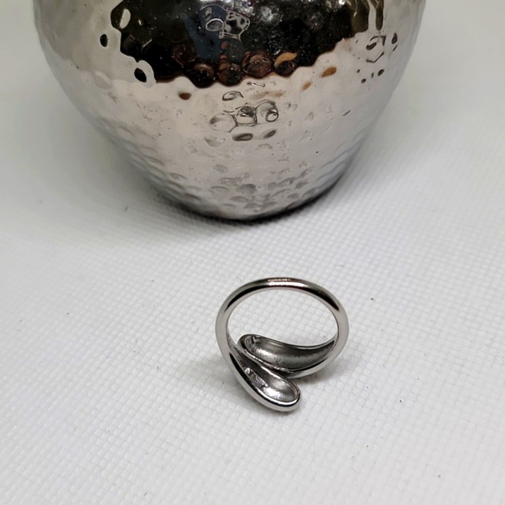Water Droplets Wrap Ring Stainless Steek Silvertone Adjustable One Size New - Picture 6 of 9